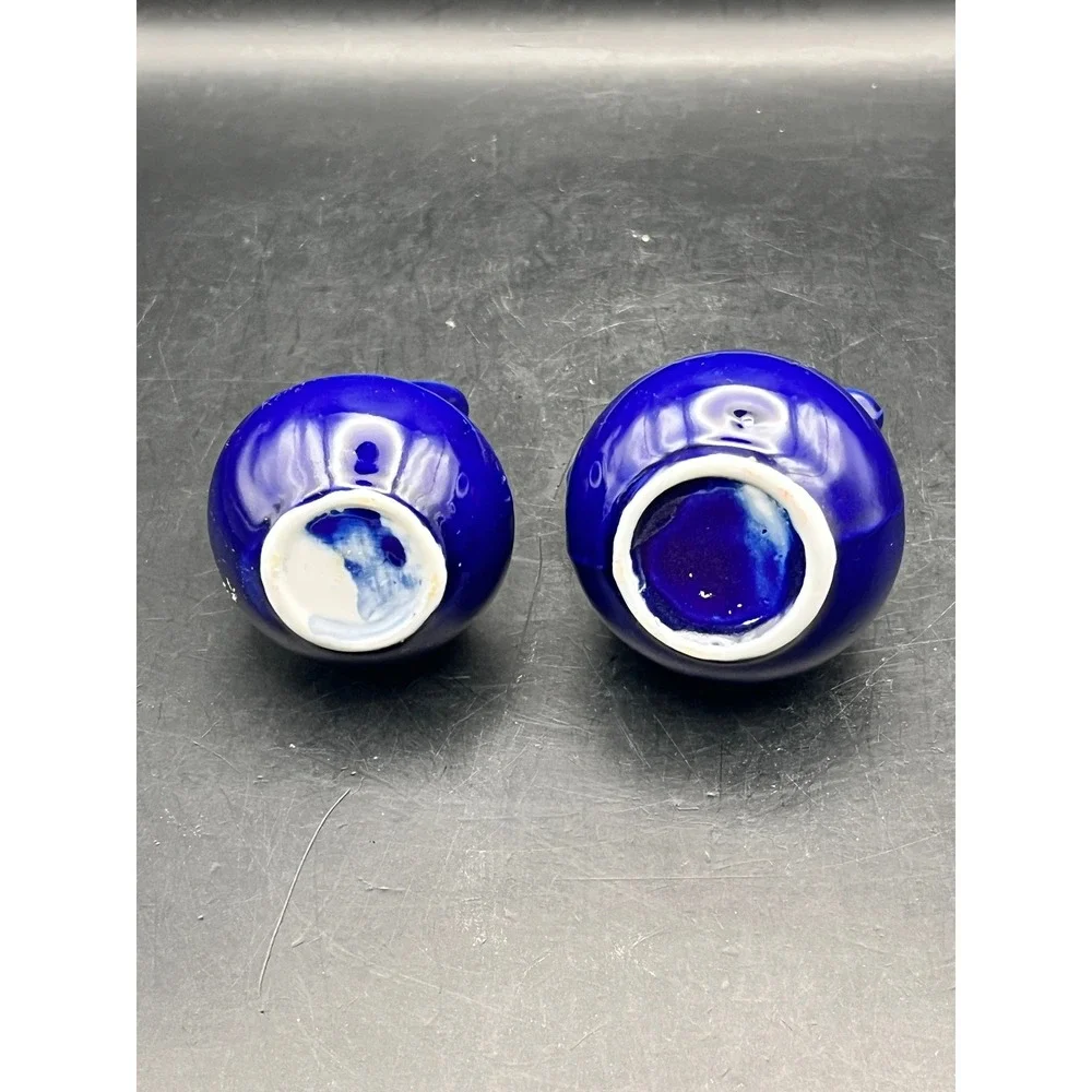 Vintage Set of 2 Chadwick Mini Bud Vases Cobalt Blue‎ Gold Flowers-3.25